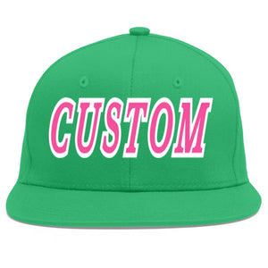 Custom Teal Pink-White Flat Eaves Sport Baseball Cap