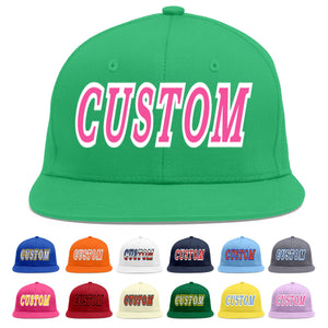 Custom Teal Pink-White Flat Eaves Sport Baseball Cap