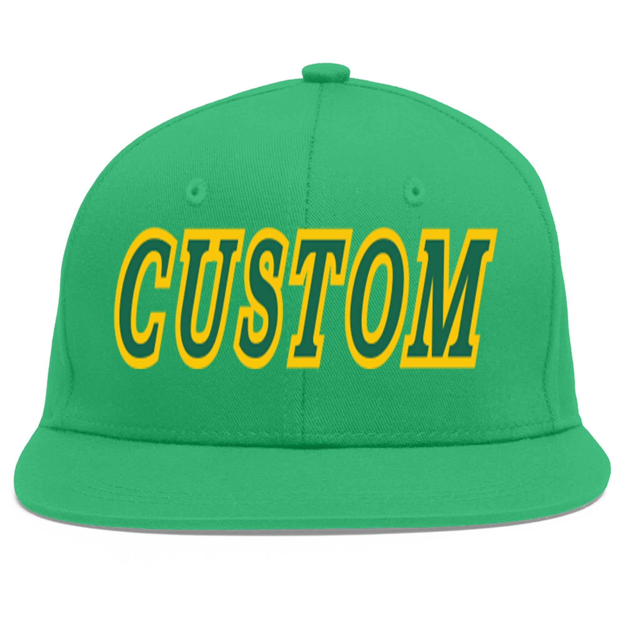 Casquette de baseball personnalisée Kelly Green-Gold Flat Eaves Sport