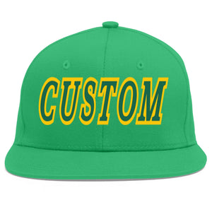 Custom Teal Kelly Green-Gold Flat Eaves Sport Baseball Cap