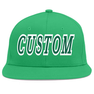 Custom Teal Kelly Green-White Flat Eaves Sport Baseball Cap