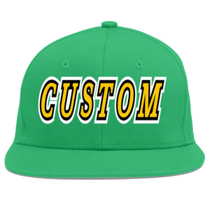 Custom Teal Gold-Black Flat Eaves Sport Baseball Cap