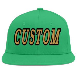 Custom Teal Old Gold-Black Flat Eaves Sport Baseball Cap