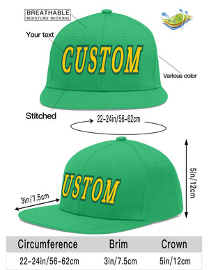 Custom Teal Gold-Kelly Green Flat Eaves Sport Baseball Cap