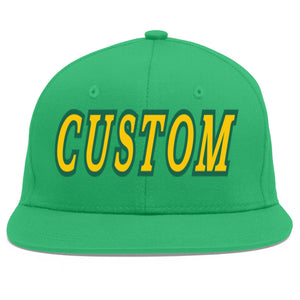 Custom Teal Gold-Kelly Green Flat Eaves Sport Baseball Cap