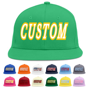 Custom Teal White-Gold Flat Eaves Sport Baseball Cap