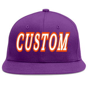 Casquette de baseball sport personnalisée violet blanc-orange à avant-toit plat