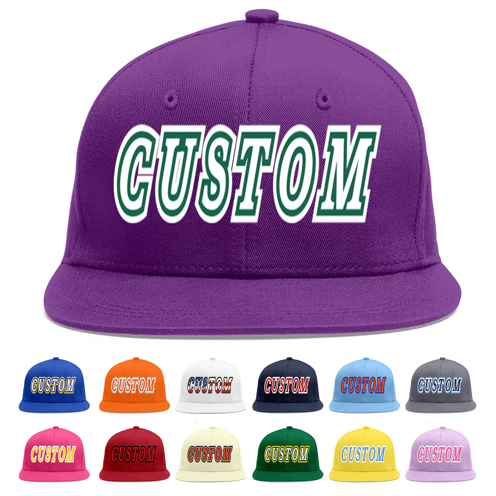 Casquette de baseball personnalisée violet blanc-vert Kelly Flat Eaves