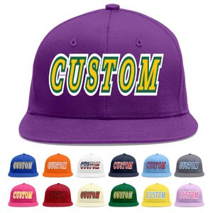 Custom Purple Gold-Kelly Green Flat Eaves Sport Baseball Cap