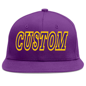 Custom Purple purple-Gold Flat Eaves Sport Baseball Cap