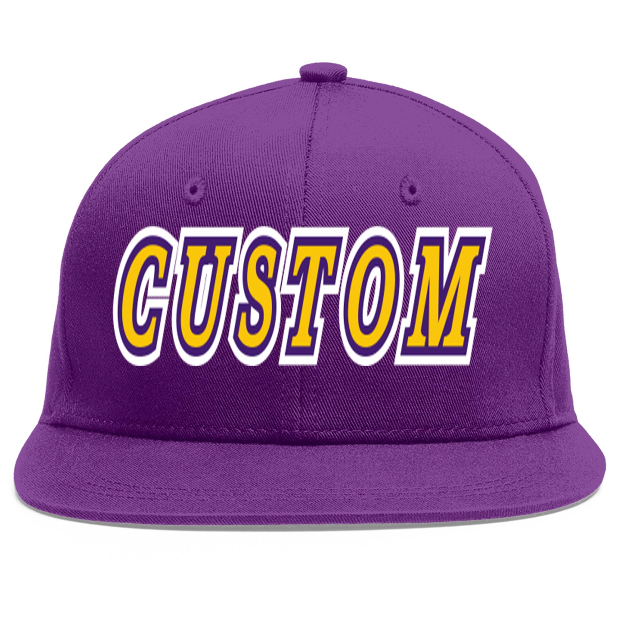 Casquette de baseball sport personnalisée violet or-violet plat avant-toit