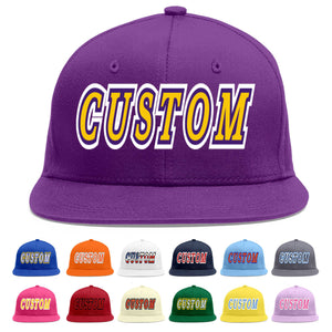 Custom Purple Gold-purple Flat Eaves Sport Baseball Cap