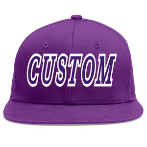 Custom Purple purple-White Flat Eaves Sport Baseball Cap