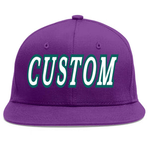 Custom Purple White-Aqua Flat Eaves Sport Baseball Cap