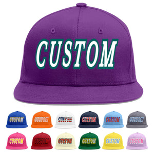 Custom Purple White-Aqua Flat Eaves Sport Baseball Cap