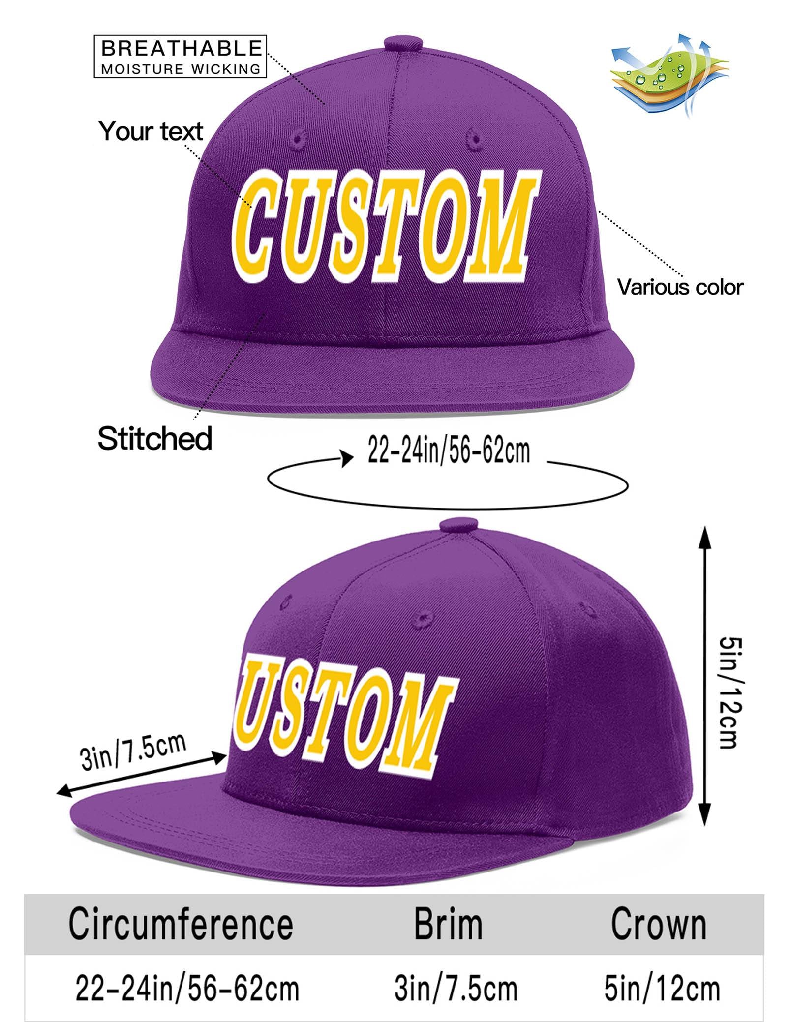 Custom Purple Gold-White Flat Eaves Sport Baseball Cap