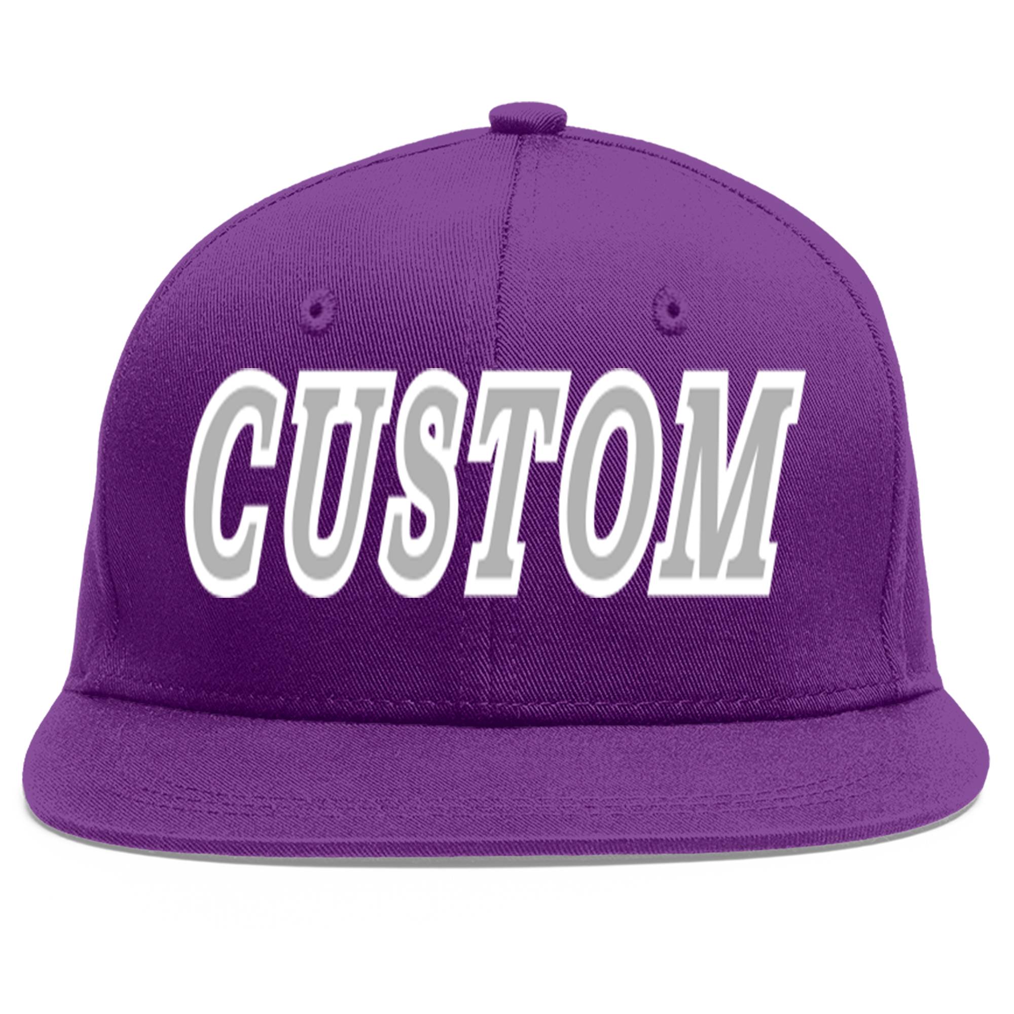 Casquette de baseball sport personnalisée violet gris-blanc à avant-toit plat