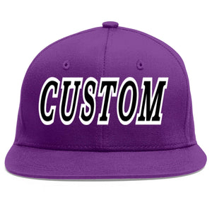 Custom Purple Black-White Flat Eaves Sport Baseball Cap