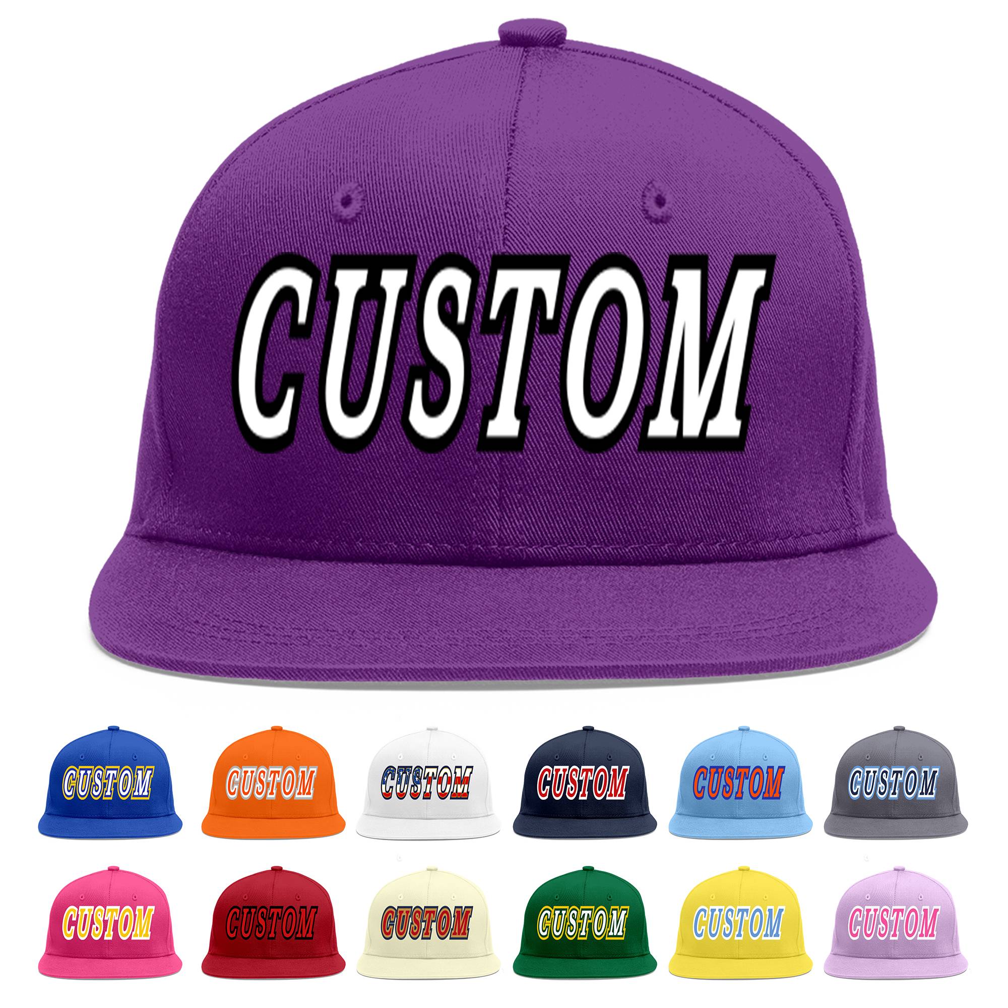 Casquette de baseball sport personnalisée violet blanc-noir Flat Eaves