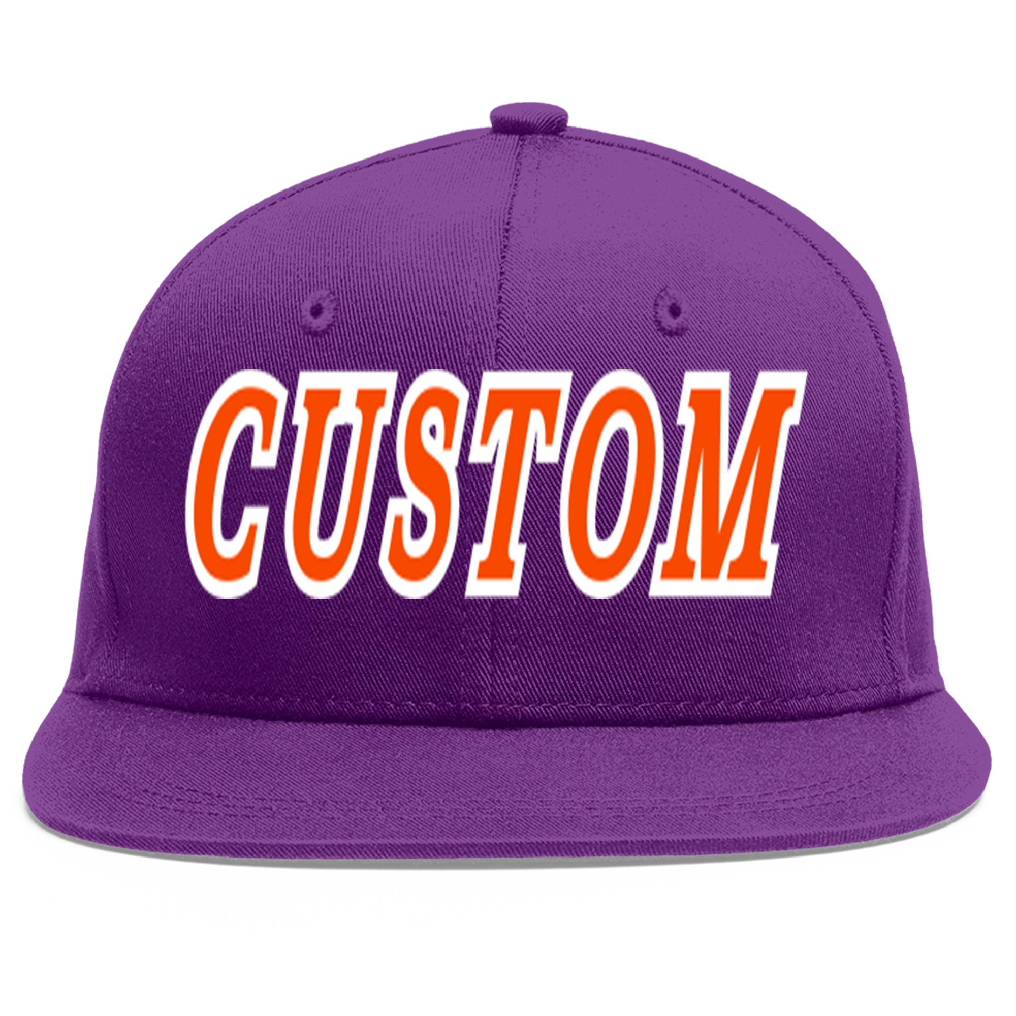 Casquette de baseball sport personnalisée violet orange-blanc plat Eaves