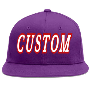 Custom Purple White-Red Flat Eaves Sport Baseball Cap