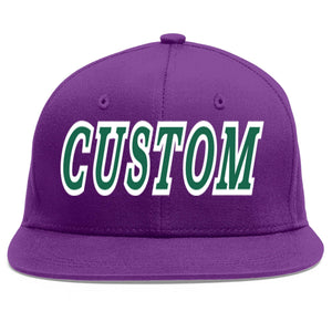 Custom Purple Kelly Green-White Flat Eaves Sport Baseball Cap