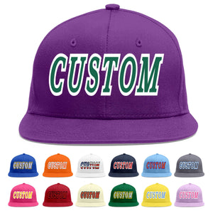 Custom Purple Kelly Green-White Flat Eaves Sport Baseball Cap