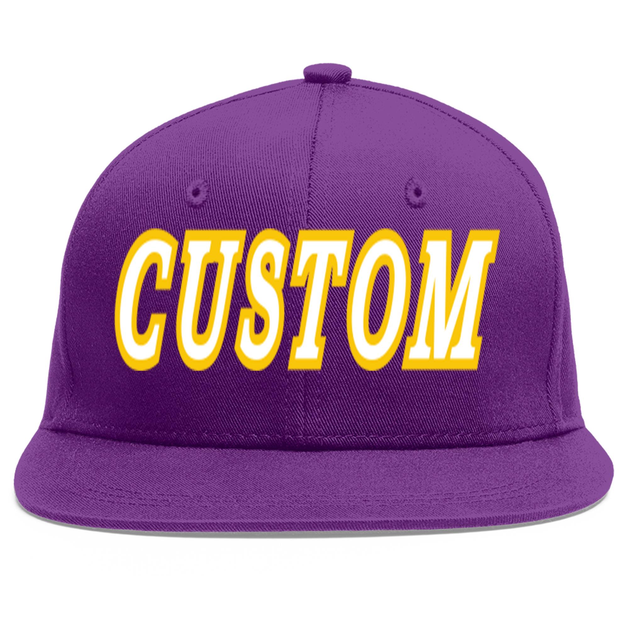 Custom Purple White-Gold Flat Eaves Sport Baseball Cap