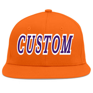 Custom Orange purple-White Flat Eaves Sport Baseball Cap