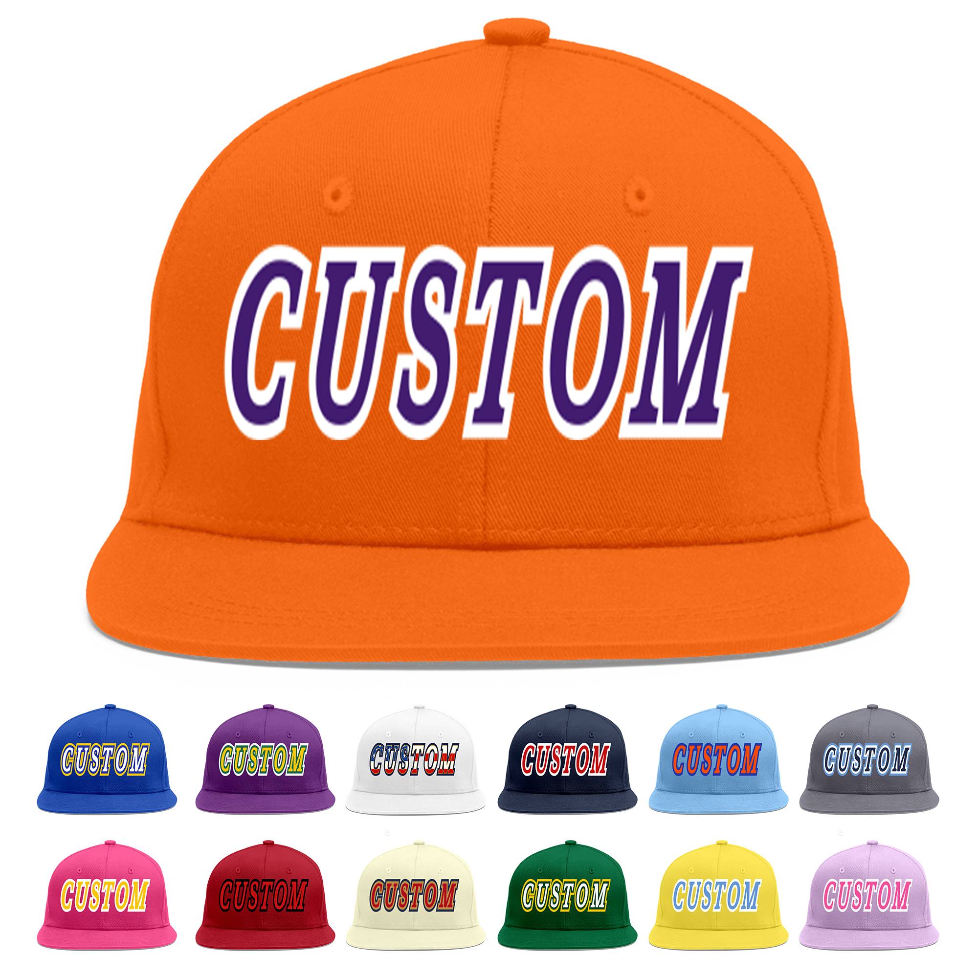 Casquette de baseball personnalisée Orange violet-blanc Flat Eaves Sport