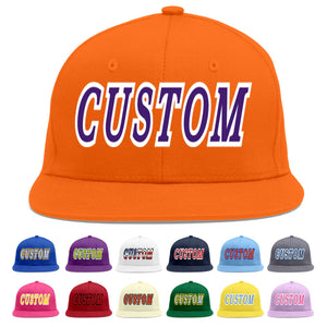 Custom Orange purple-White Flat Eaves Sport Baseball Cap