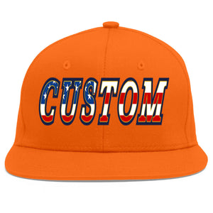 Custom Orange Vintage USA Flag-Gold Flat Eaves Sport Baseball Cap