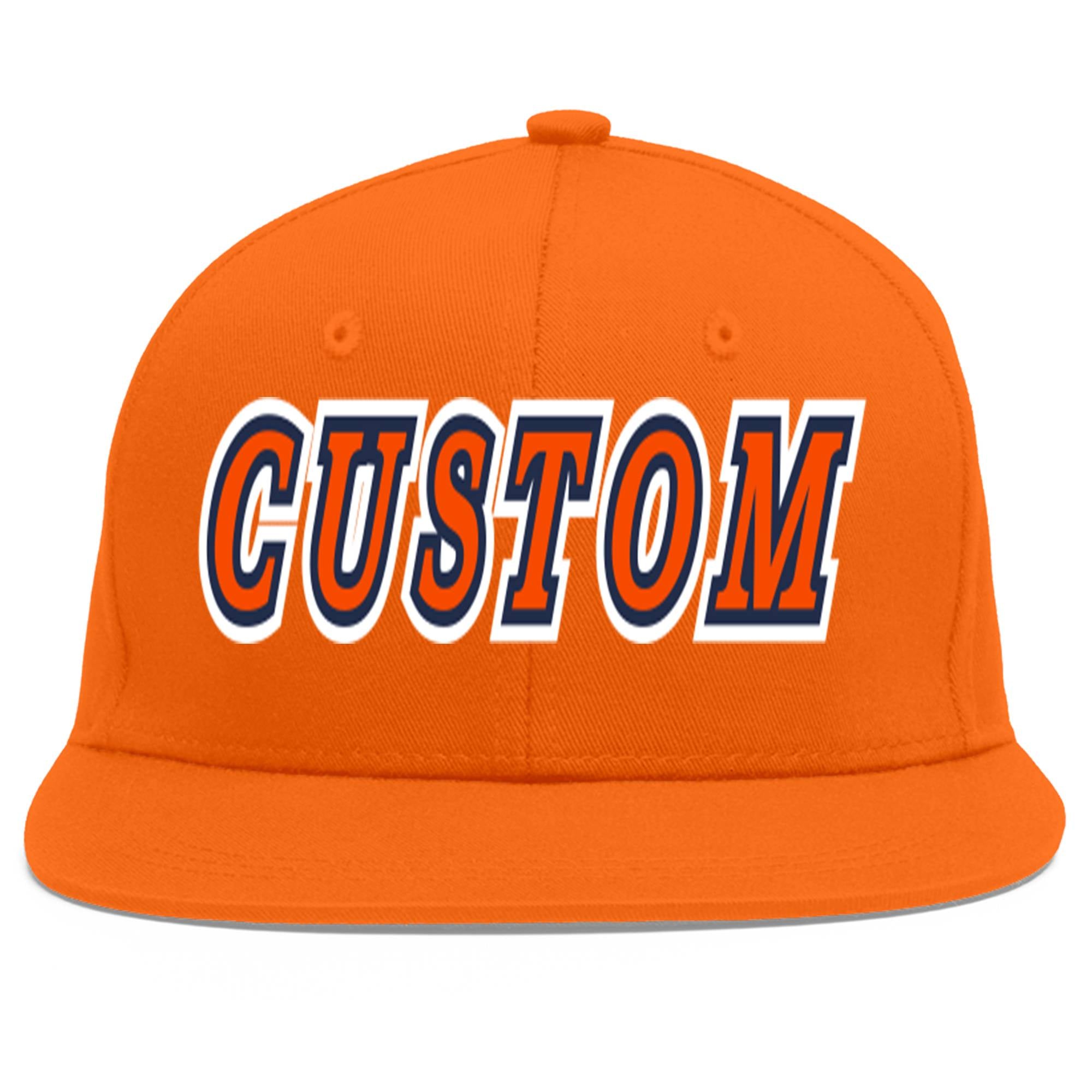 Custom Orange Orange-Navy Flat Eaves Sport Baseball Cap