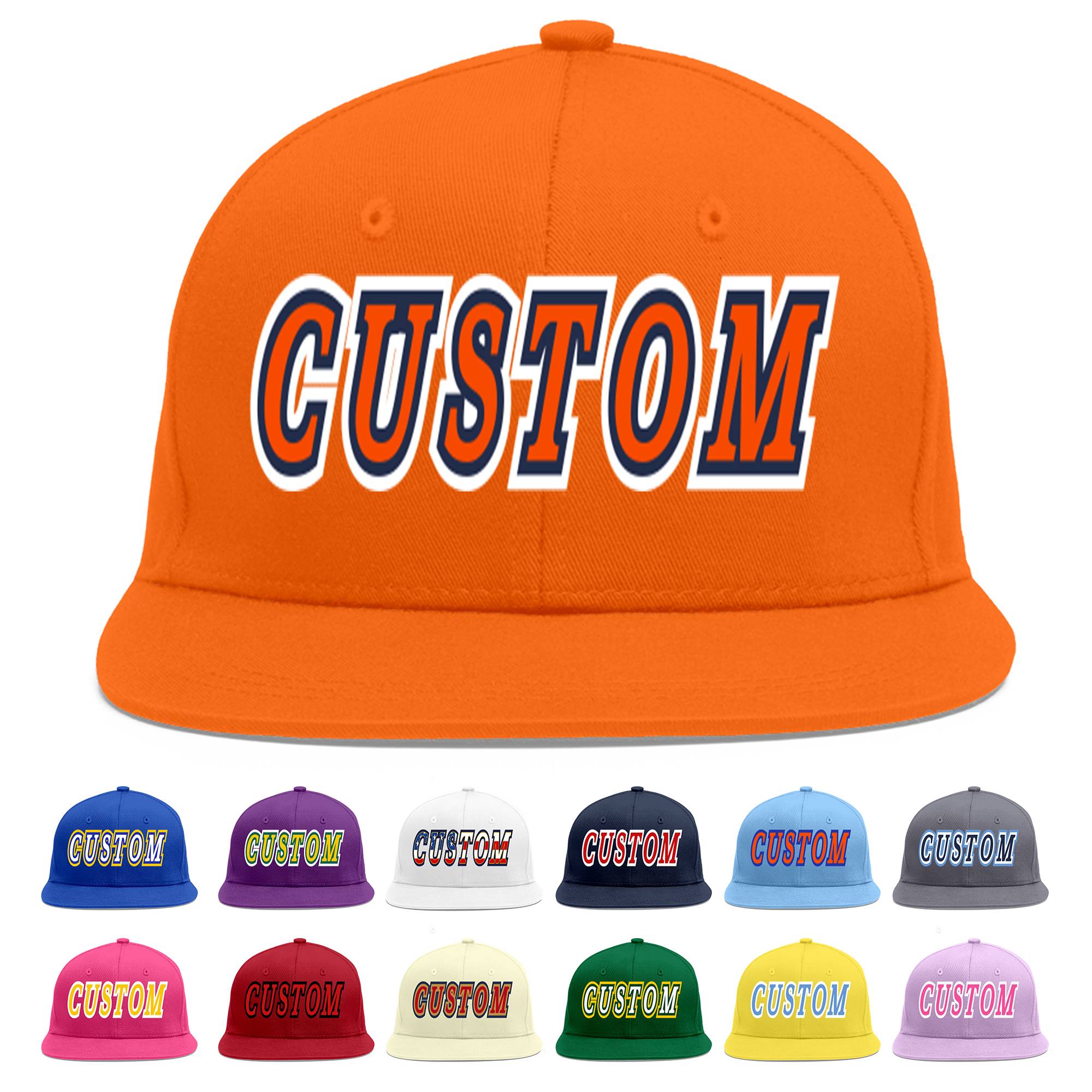 Custom Orange Orange-Navy Flat Eaves Sport Baseball Cap