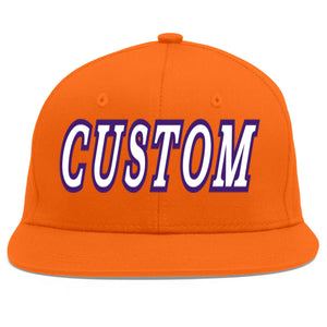 Custom Orange White-purple Flat Eaves Sport Baseball Cap