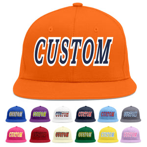 Custom Orange Navy-White Flat Eaves Sport Baseball Cap