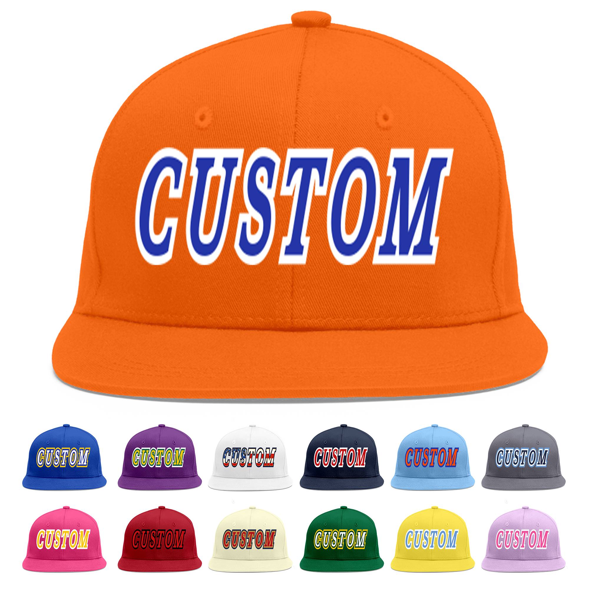 Casquette de baseball sport personnalisée Orange Royal-White Flat Eaves