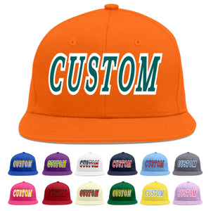 Casquette de baseball sport personnalisée Orange Aqua-White Flat Eaves