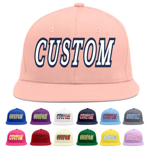 Custom Pink White-Navy Flat Eaves Sport Baseball Cap