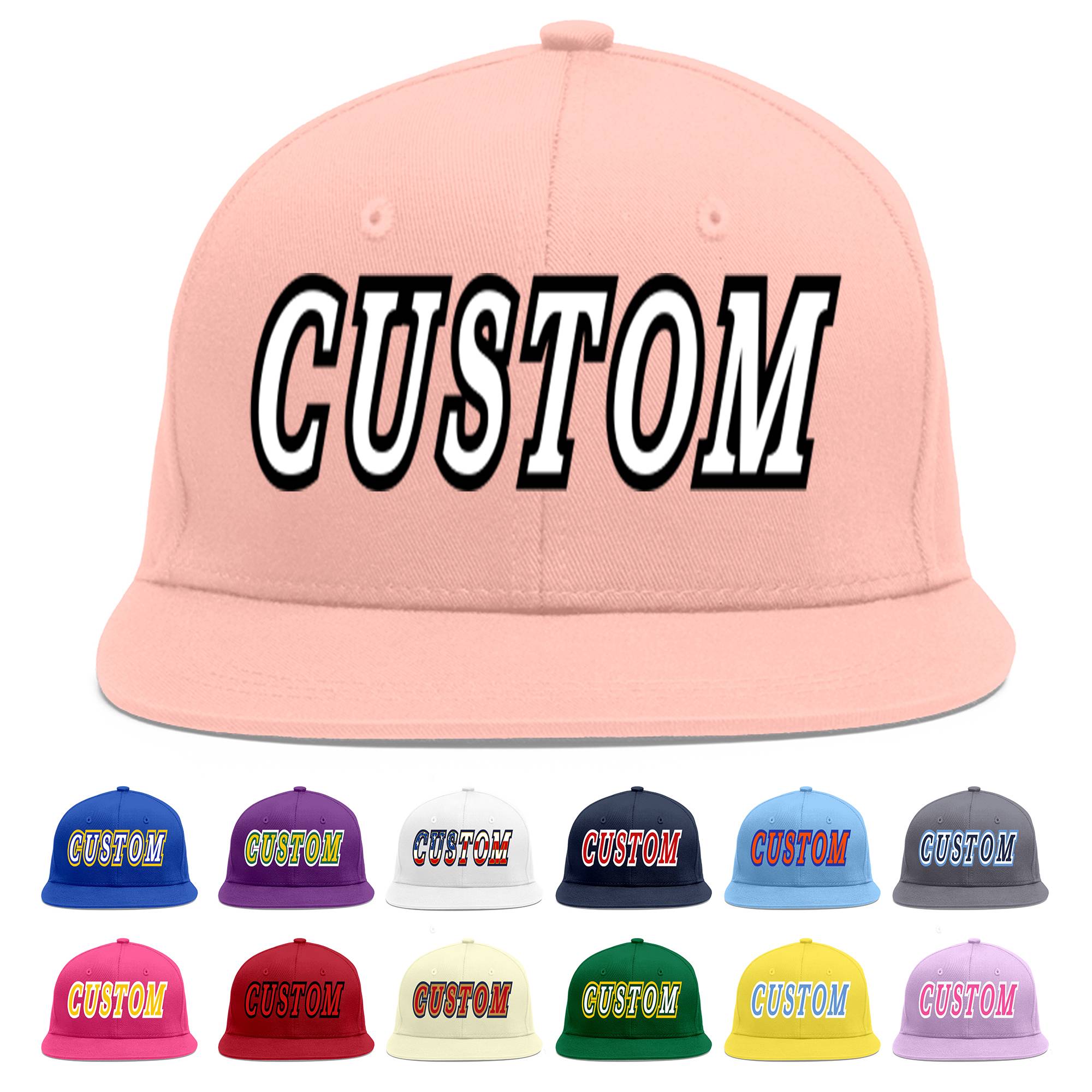 Custom Pink White-Black Flat Eaves Sport Baseball Cap