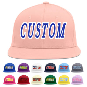 Custom Pink Royal-White Flat Eaves Sport Baseball Cap