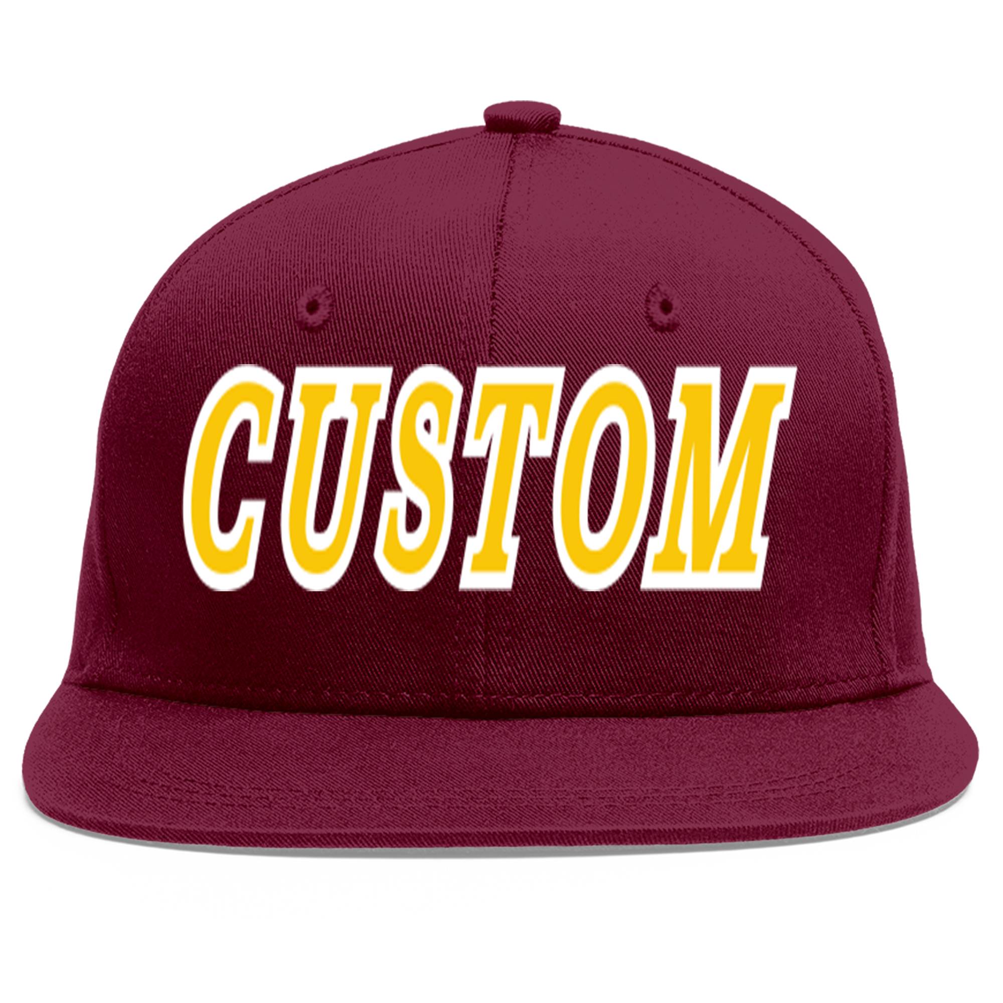 Custom Crimson Gold-White Flat Eaves Sport Baseball Cap