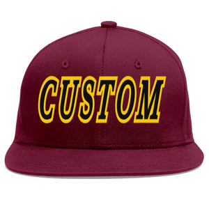 Custom Crimson Black-Gold Flat Eaves Sport Baseball Cap