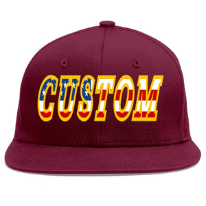 Custom Crimson Vintage USA Flag-Gold Flat Eaves Sport Baseball Cap