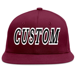 Custom Crimson Black-White Flat Eaves Sport Baseball Cap