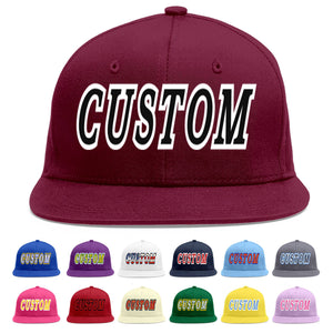 Custom Crimson Black-White Flat Eaves Sport Baseball Cap