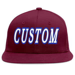 Custom Crimson White-Royal Flat Eaves Sport Baseball Cap