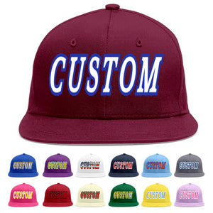 Custom Crimson White-Royal Flat Eaves Sport Baseball Cap