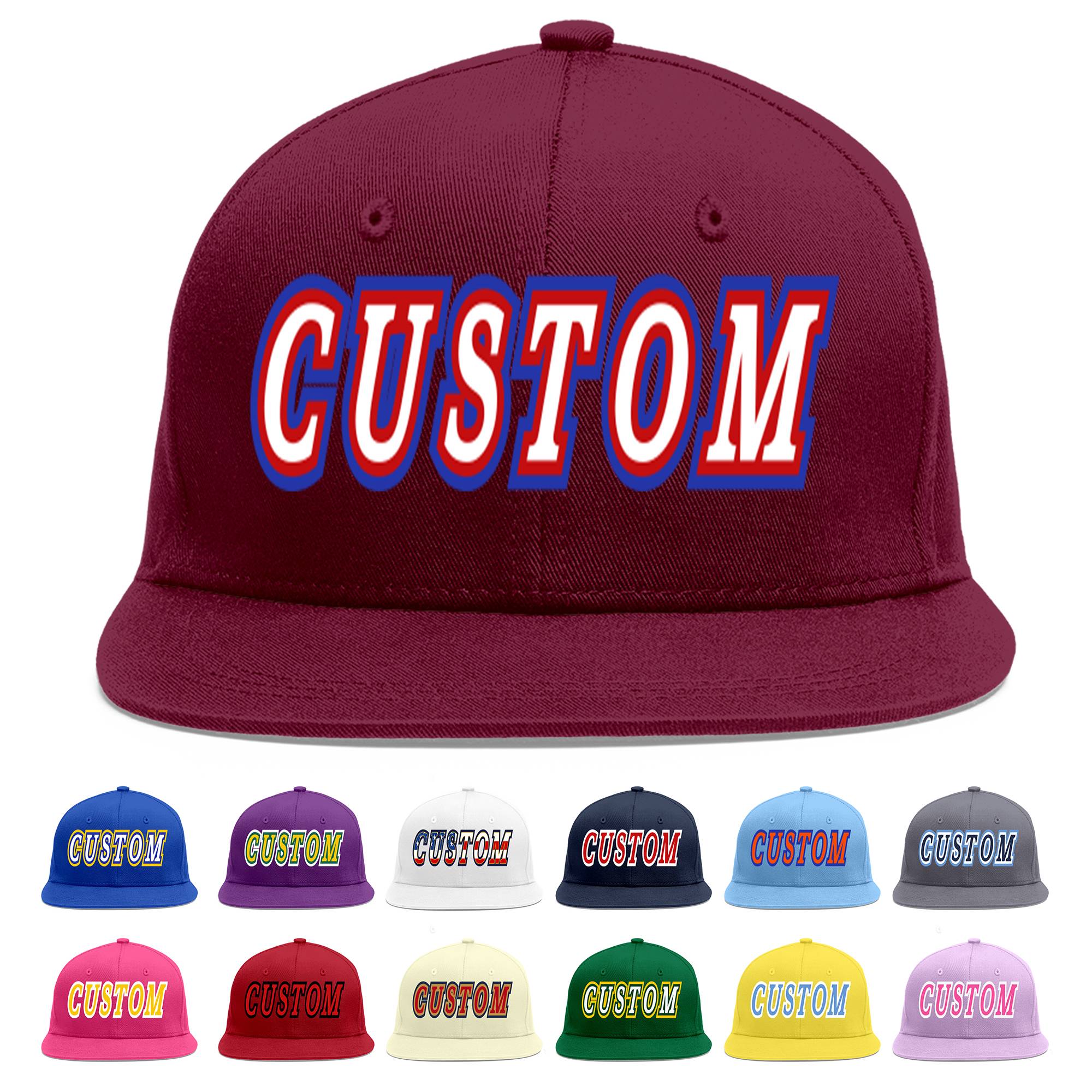 Custom Crimson White-Red Flat Eaves Sport Baseball Cap