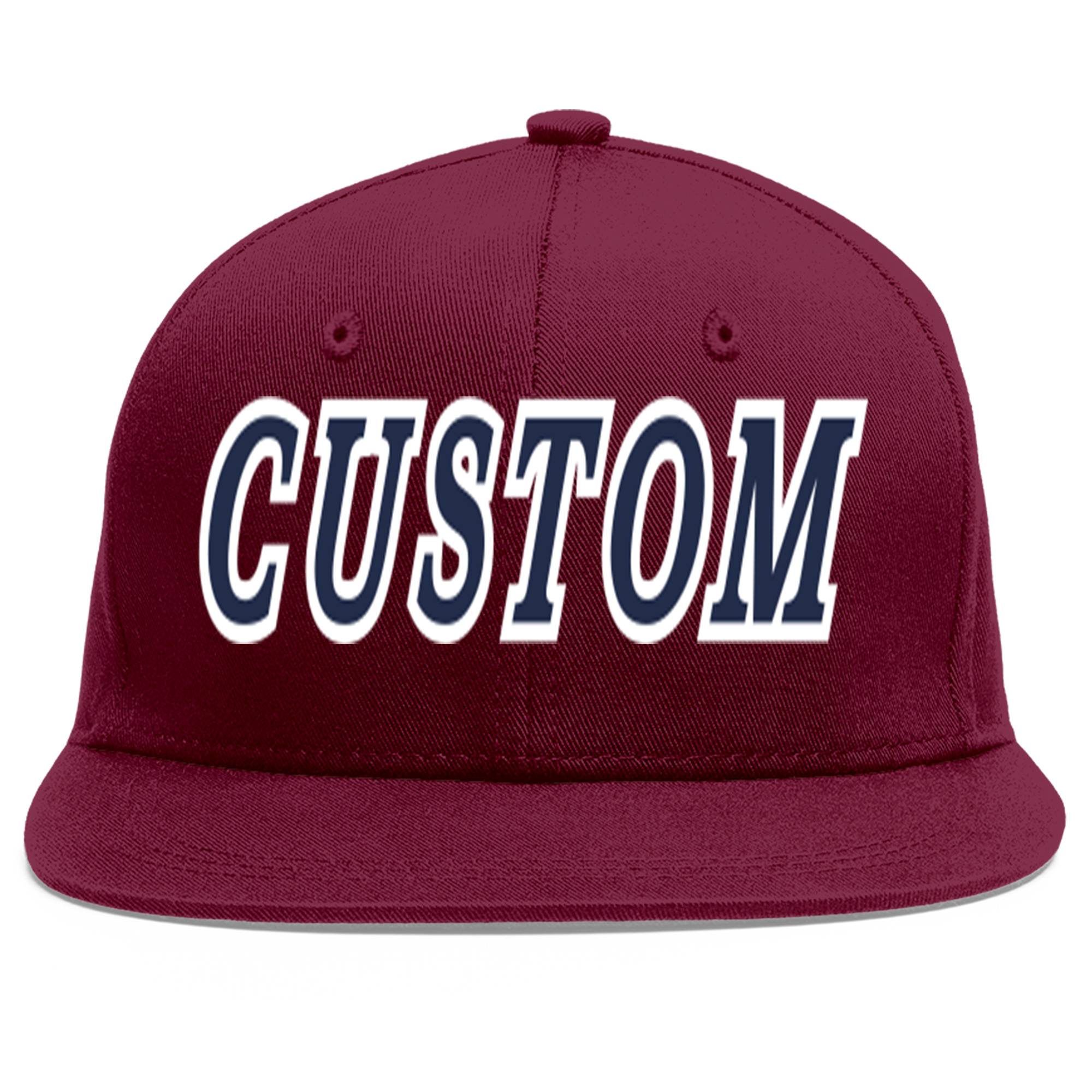 Custom Crimson Navy-White Flat Eaves Sport Baseball Cap